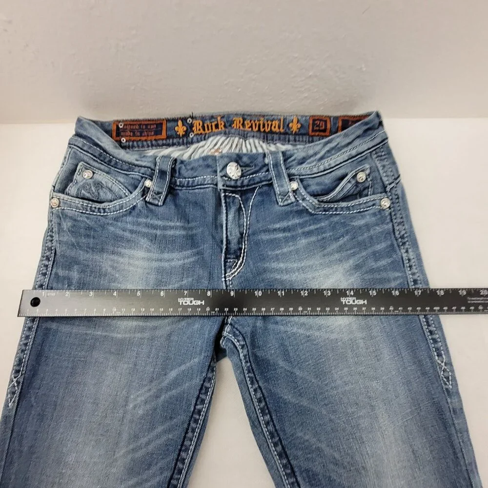 Rock Revival Jeans Women's 29 Blue Anja Boot 30x34.25" Stretch Worn Hems - Picture 9 of 16